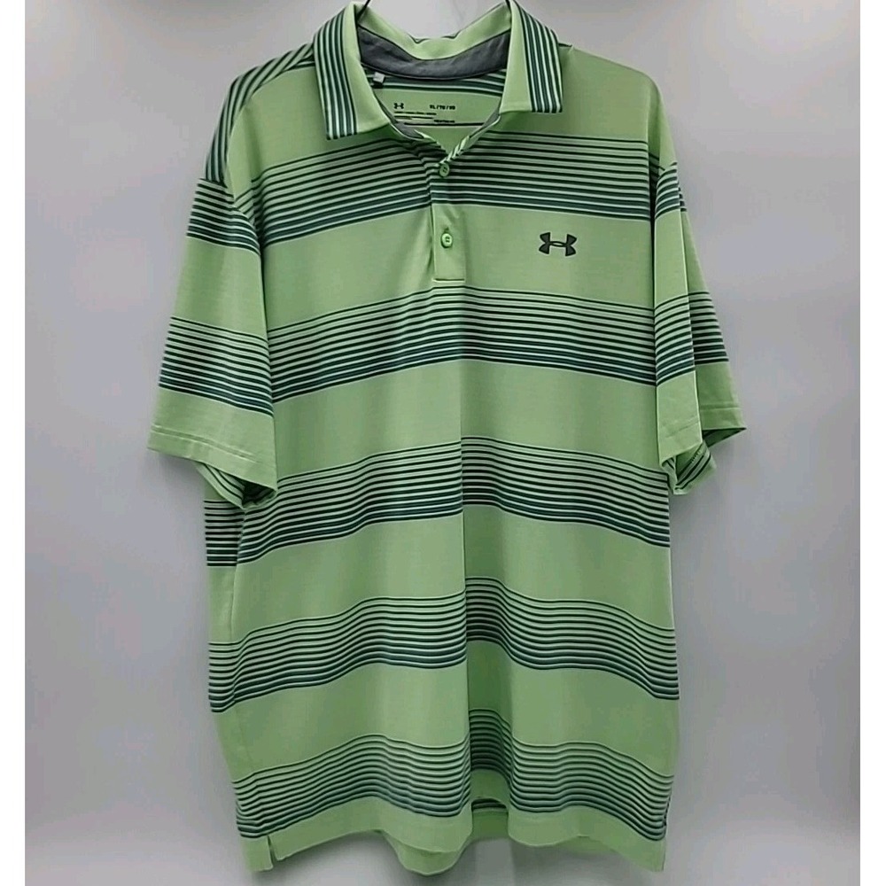 Under Armour Polo Shirt Mens XL Mint Green Stripe Heatgear Golf Shirt